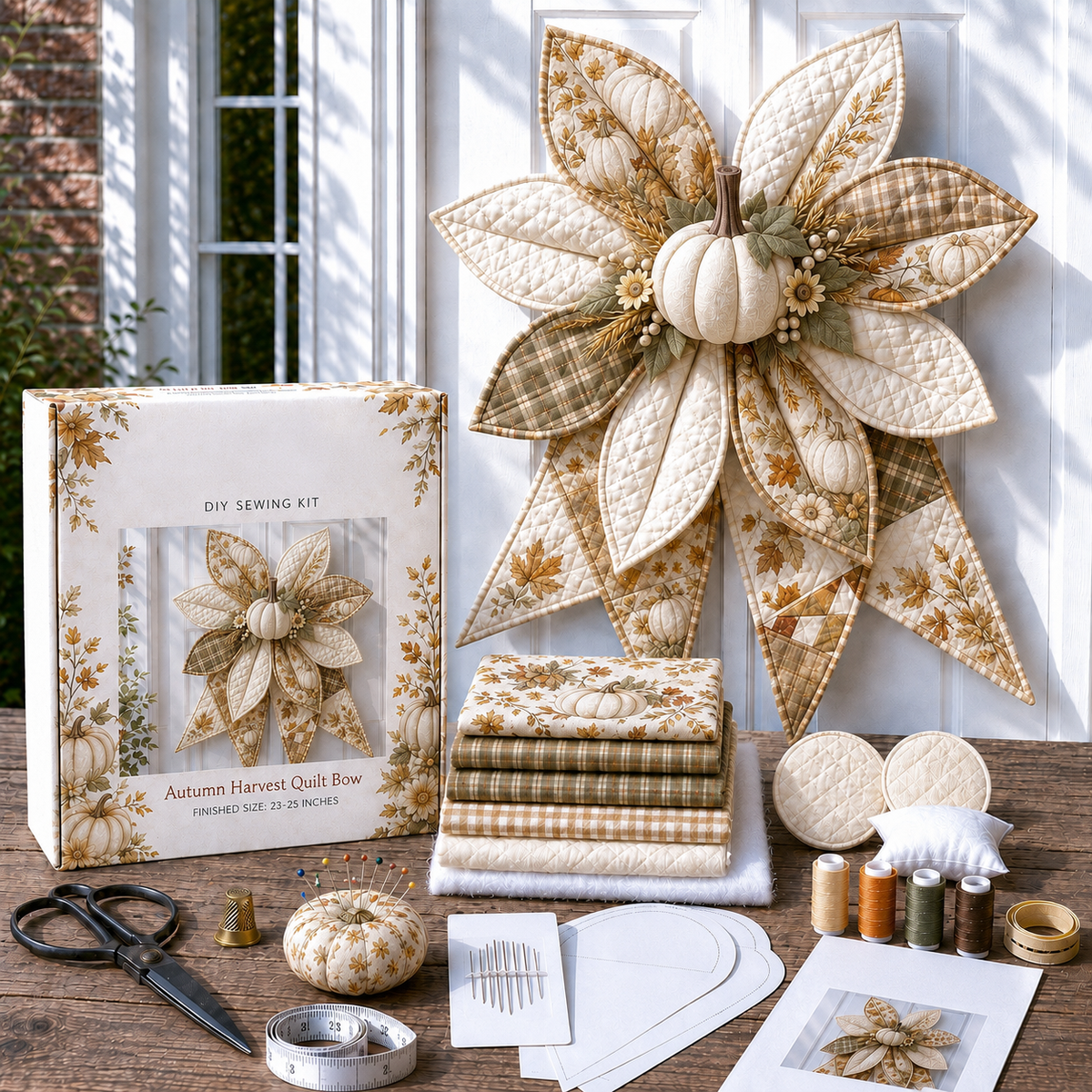 🎀DIY Oversized Quilted Bow Kit – Complete 23–25 Inch Sewing Set🍁✨