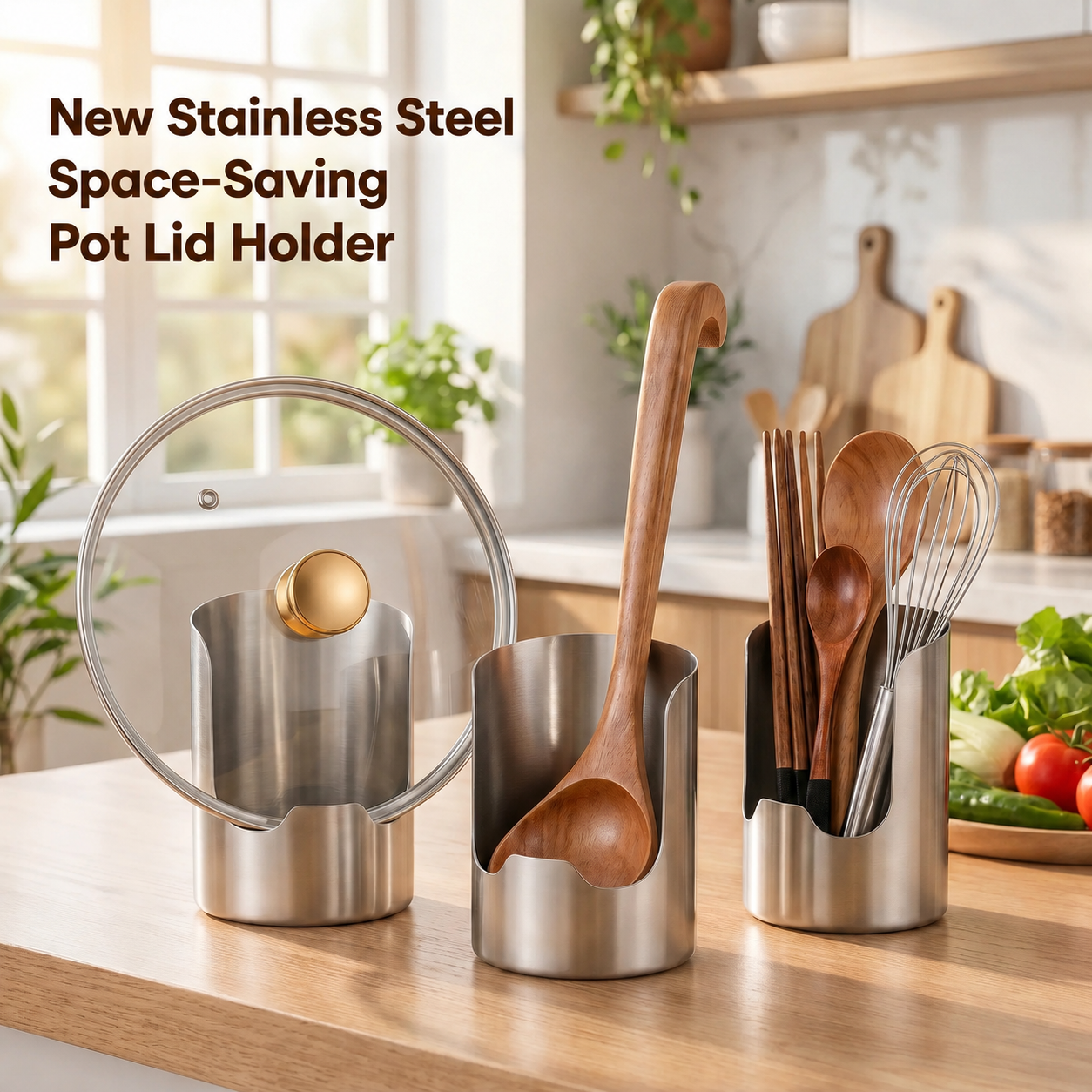 New Stainless Steel Space-Saving Pot Lid Holder
