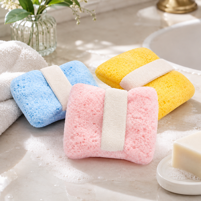 2-Pack Quick-Foaming Soap Pocket Bath Sponges with Easy-Grip Hand Straps