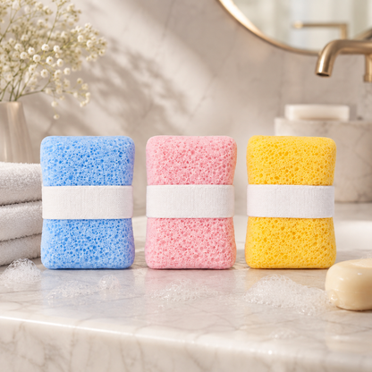 2-Pack Quick-Foaming Soap Pocket Bath Sponges with Easy-Grip Hand Straps