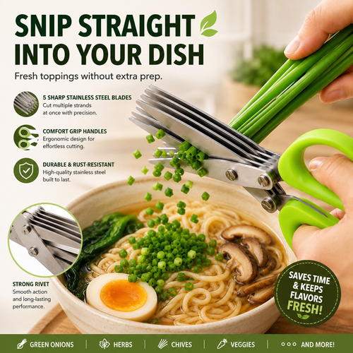🌿 Kitchen Time-Saver: 5-Blade Stainless Steel Herb & Scallion Scissors with Cleaning Comb
