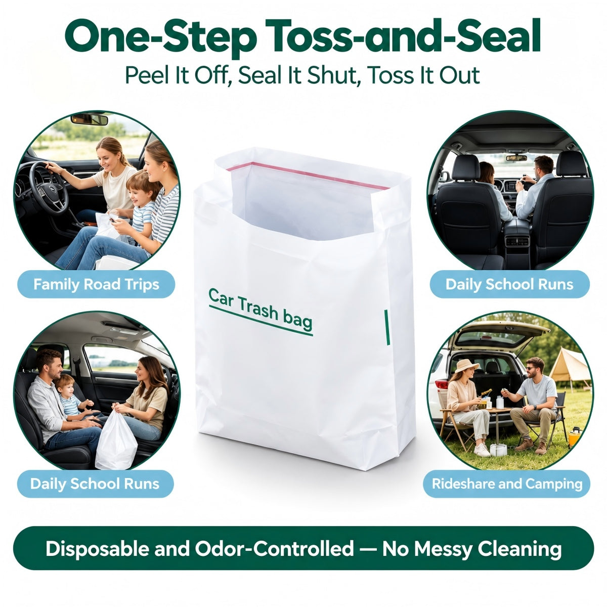 🗑️ 20-Pack Self-Adhesive Car Trash Bags – Waterproof Disposable Cleaning Bags