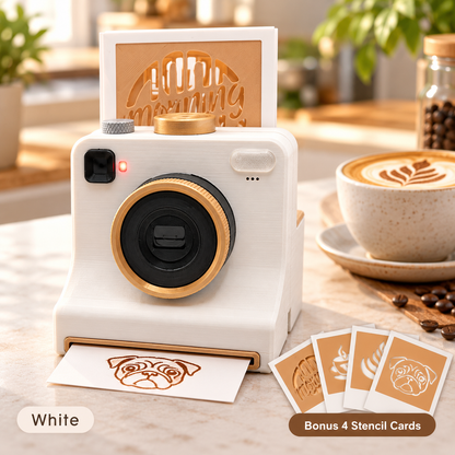 ☕📸 Camera-Shaped Latte Art Stencil Press ✨ Make Café-Style Coffee Art at Home in Seconds