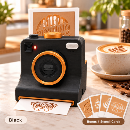 ☕📸 Camera-Shaped Latte Art Stencil Press ✨ Make Café-Style Coffee Art at Home in Seconds