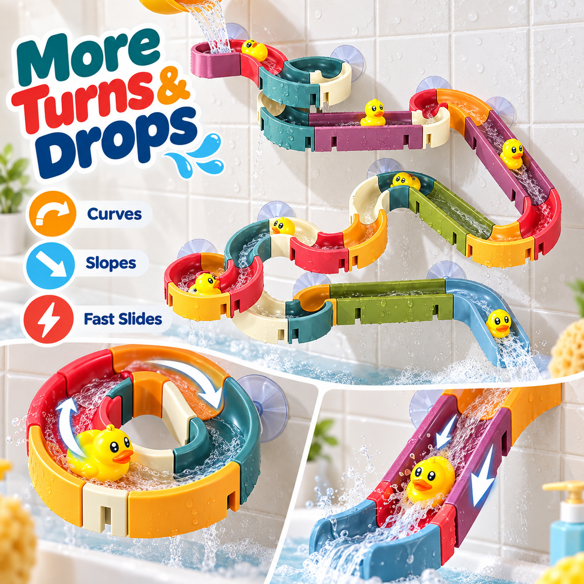 🦆💦 48-Piece DIY Duck Slide Bath Toy 🌈 Build Splash & Turn Bath Time Into Play Time 🛁✨