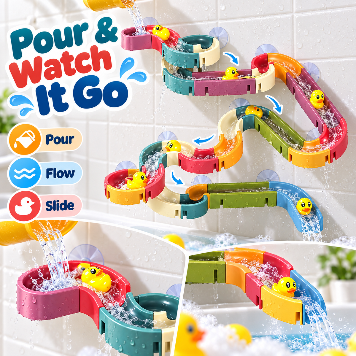 🦆💦 48-Piece DIY Duck Slide Bath Toy 🌈 Build Splash & Turn Bath Time Into Play Time 🛁✨