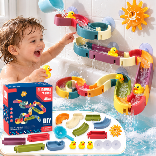 🦆💦 48-Piece DIY Duck Slide Bath Toy 🌈 Build Splash & Turn Bath Time Into Play Time 🛁✨