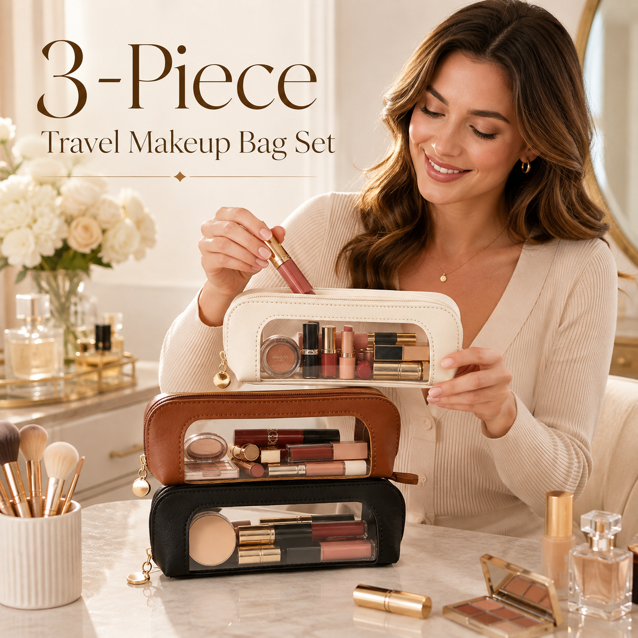 Travel Clear Window Brush & Makeup Bag 💄