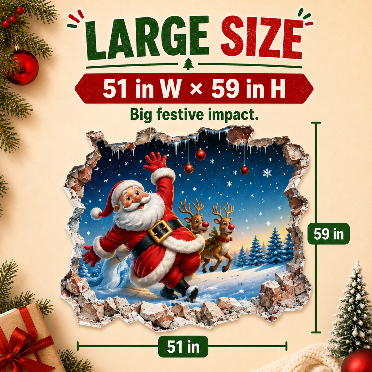 🎅 Bring Christmas Magic Home:  Santa Burst Wall Sticker!