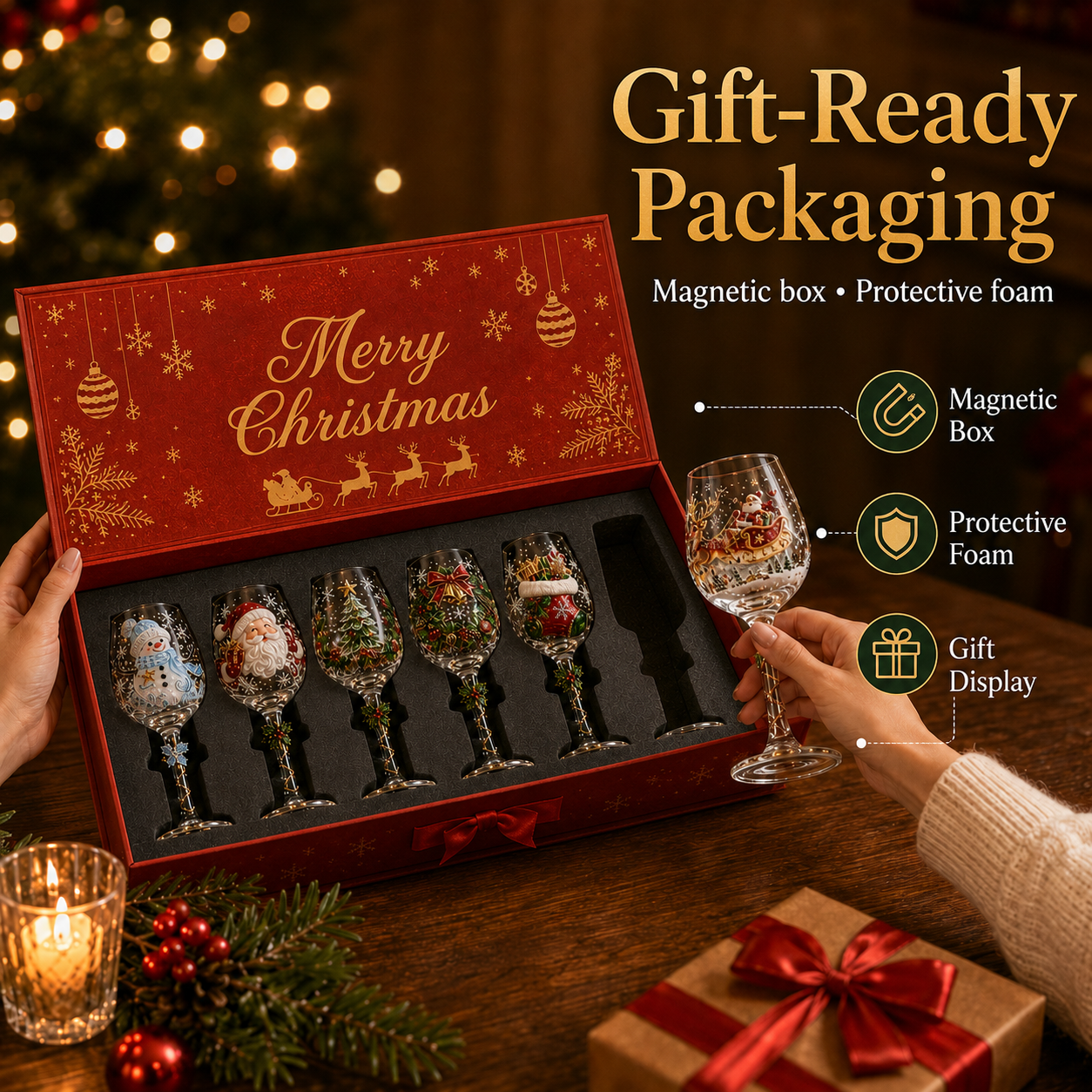 🎨 Deluxe 3D Sculpted Christmas Wine Glass — Luxury Gift Box