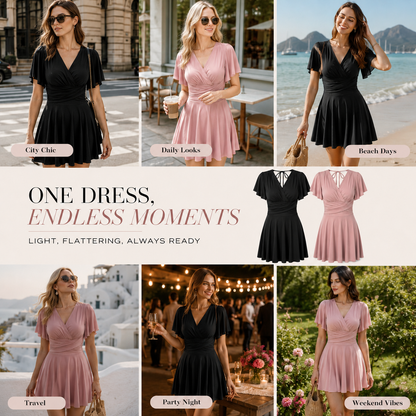 Flutter-Sleeve French Vintage Wrap Dress
