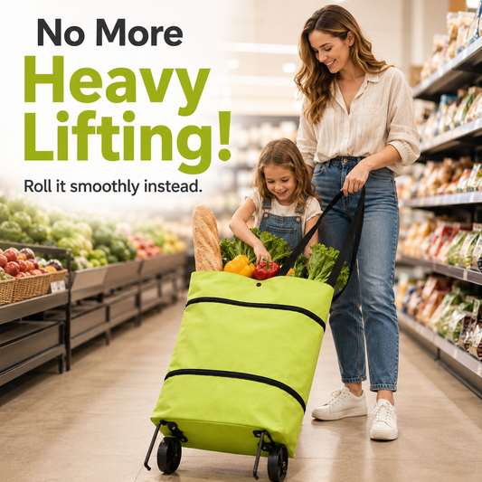 🛍️ Foldable Rolling Shopping Bag | Hands-Free Wheels