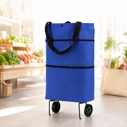 🛍️ Foldable Rolling Shopping Bag | Hands-Free Wheels