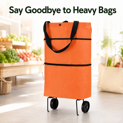 🛍️ Foldable Rolling Shopping Bag | Hands-Free Wheels