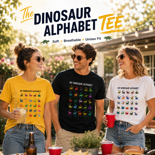 Adult Dinosaur Alphabet Soft Cotton Tee