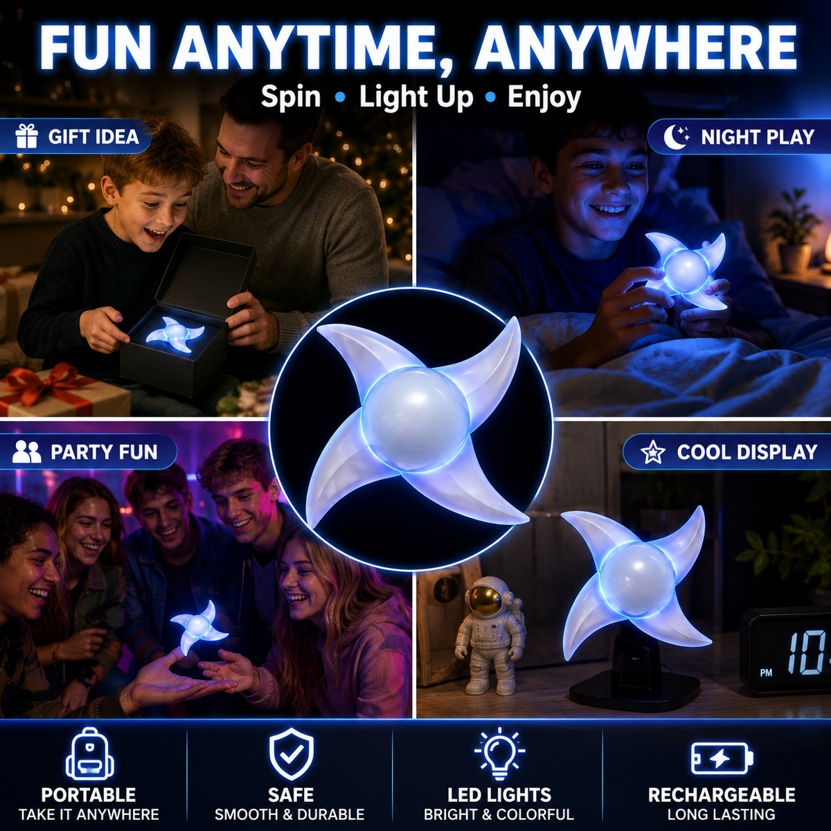 Vortex Glow - 7-Mode LED Light-Up Fidget Spinner⚡