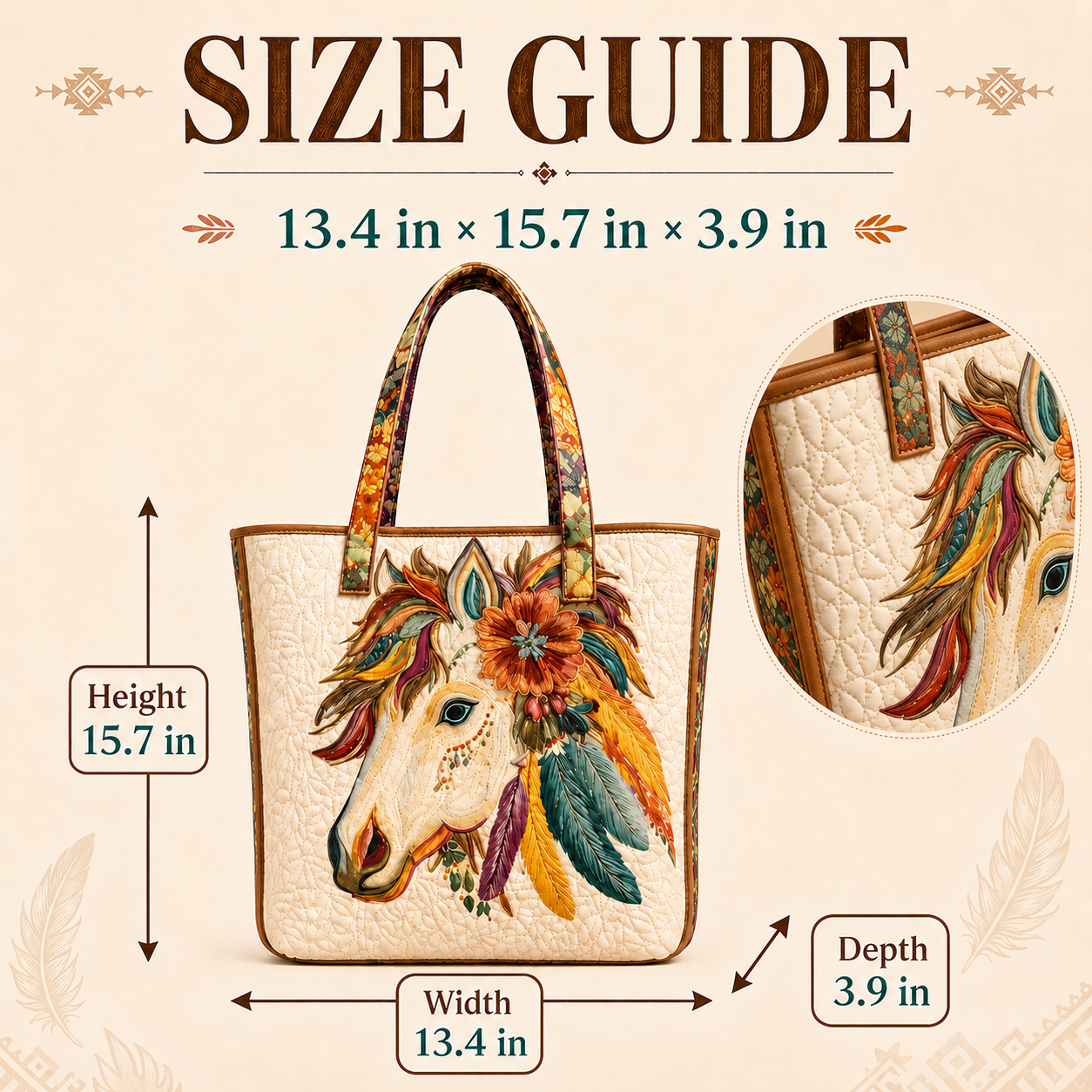 Vintage Boho Floral Horse Quilted Tote Bag👜
