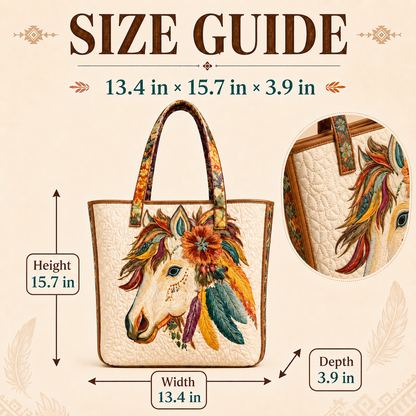 Vintage Boho Floral Horse Quilted Tote Bag👜