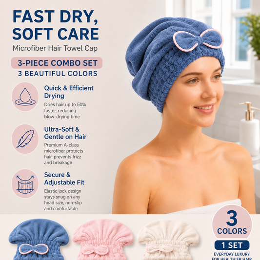 Large Microfiber Hair Towel Caps,Extreme Soft & Ultra Absorbent