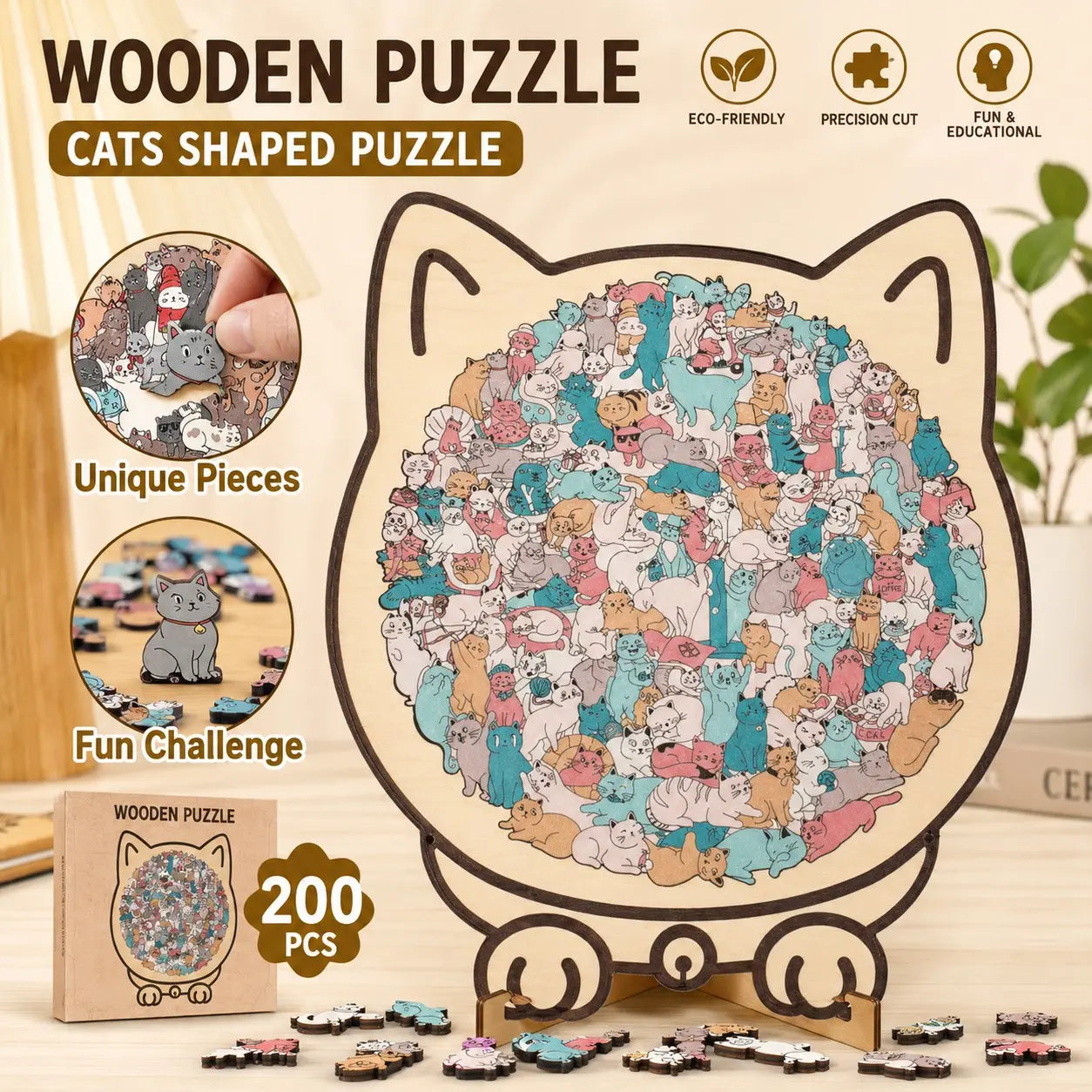 Colorful Wooden Cat Puzzle