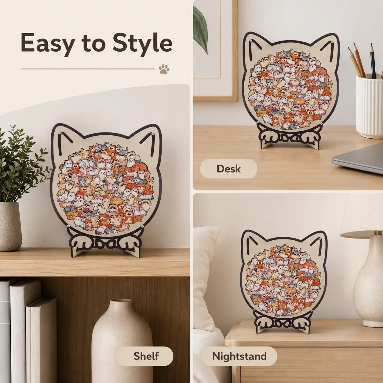 Colorful Wooden Cat Puzzle