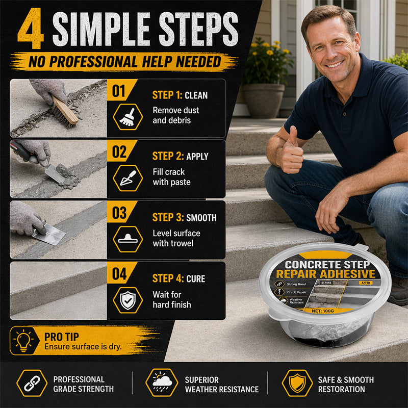🧱One application solves all your stair crack problems! High-strength concrete repair adhesive