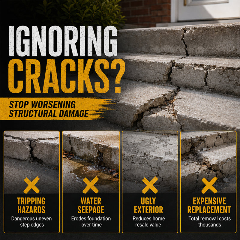 🧱One application solves all your stair crack problems! High-strength concrete repair adhesive
