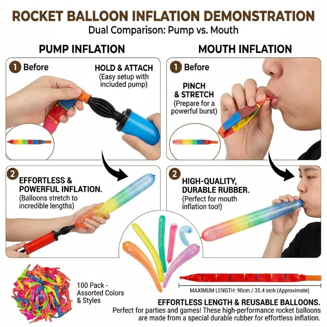 🎉100pcs Whistling Flying Rockets with Pump |Outdoor Party Games and Birthday Gifts