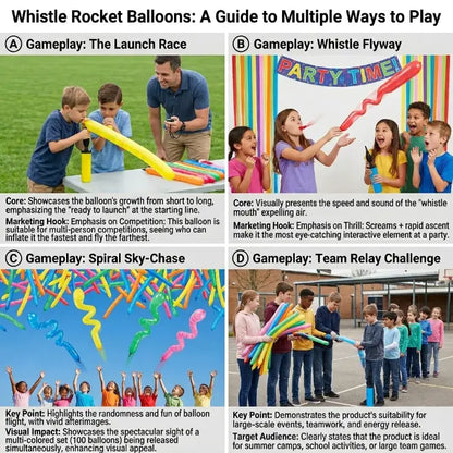 🎉100pcs Whistling Flying Rockets with Pump |Outdoor Party Games and Birthday Gifts