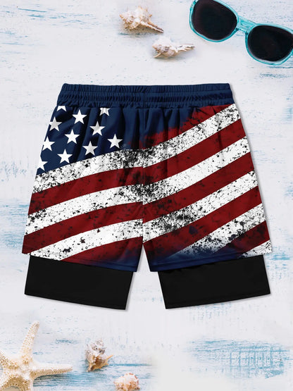 🩳 Men's Two-In-One USA 250th Beach Shorts