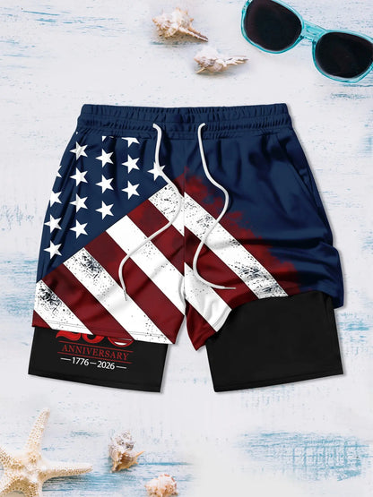 🩳 Men's Two-In-One USA 250th Beach Shorts