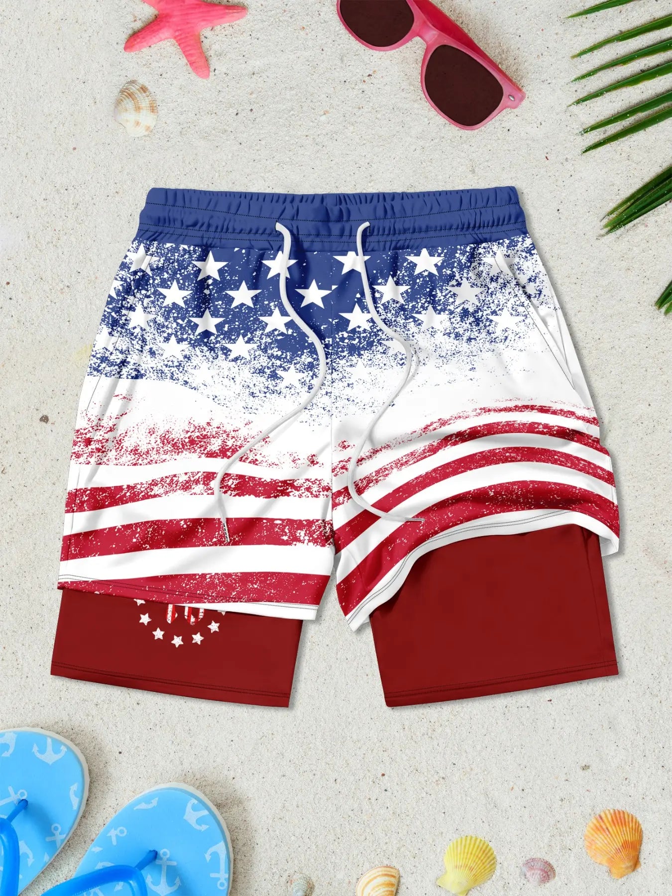 🩳 Men's Two-In-One USA 250th Beach Shorts