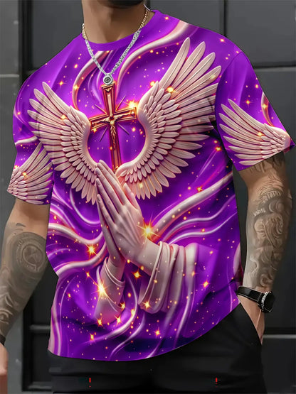 Men's 3D Religious Cross & Angel Wings T-Shirt