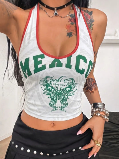 Women's Y2K Mexico Graphic Halter Crop Top