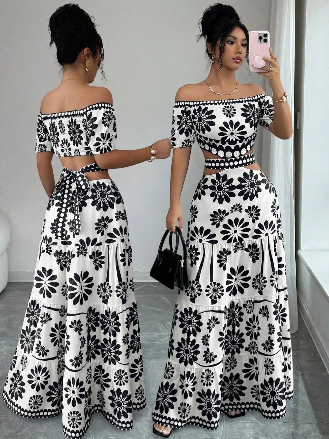 Women's Floral Off-Shoulder Cutout Maxi Dress