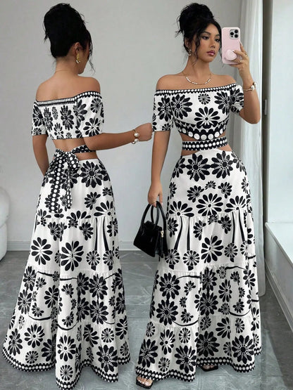 Women's Floral Off-Shoulder Cutout Maxi Dress