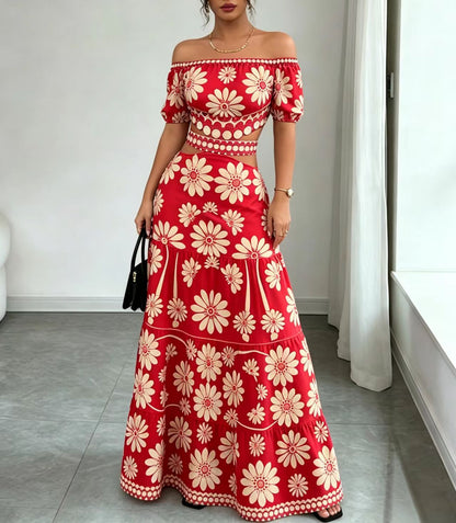 Women's Floral Off-Shoulder Cutout Maxi Dress