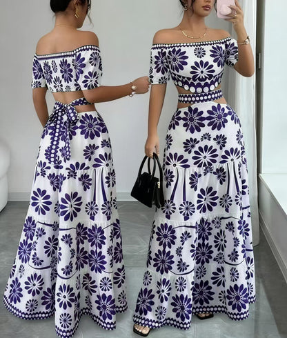 Women's Floral Off-Shoulder Cutout Maxi Dress