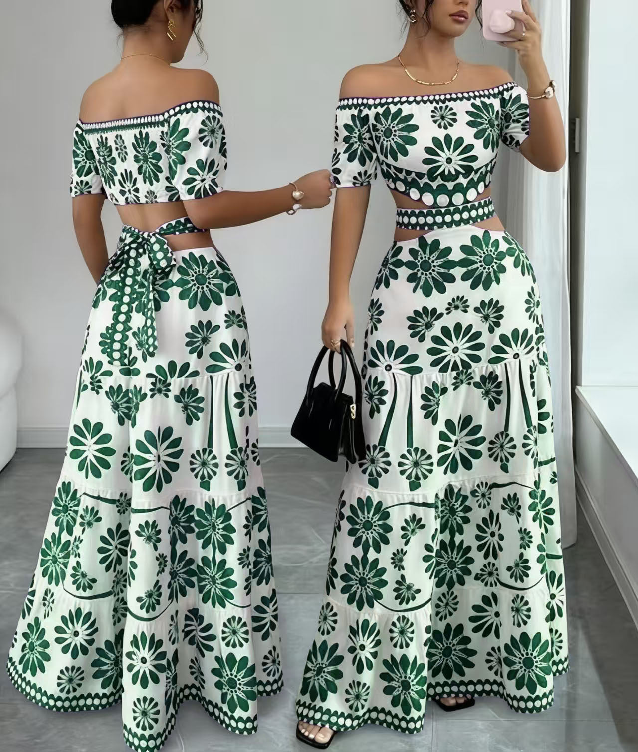 Women's Floral Off-Shoulder Cutout Maxi Dress