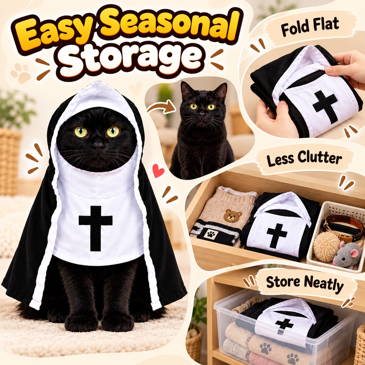 ✝️ Cute & Funny Nun Costume for Pets 📸 Hooded Halloween Photo Prop & Party Dress 🎃