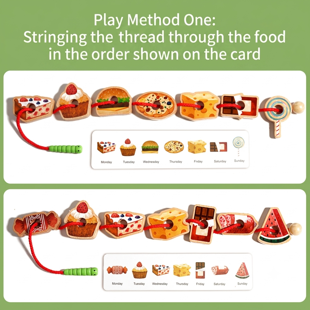 Wooden Caterpillar Lacing Toy for Toddlers