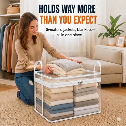 📦📦Large Clear Thick Plastic Storage Box with Hinged Lid, Heavy Duty High Capacity Organizer Bin, Free Shipping for Home Camping Travel Attic Moving-VEX