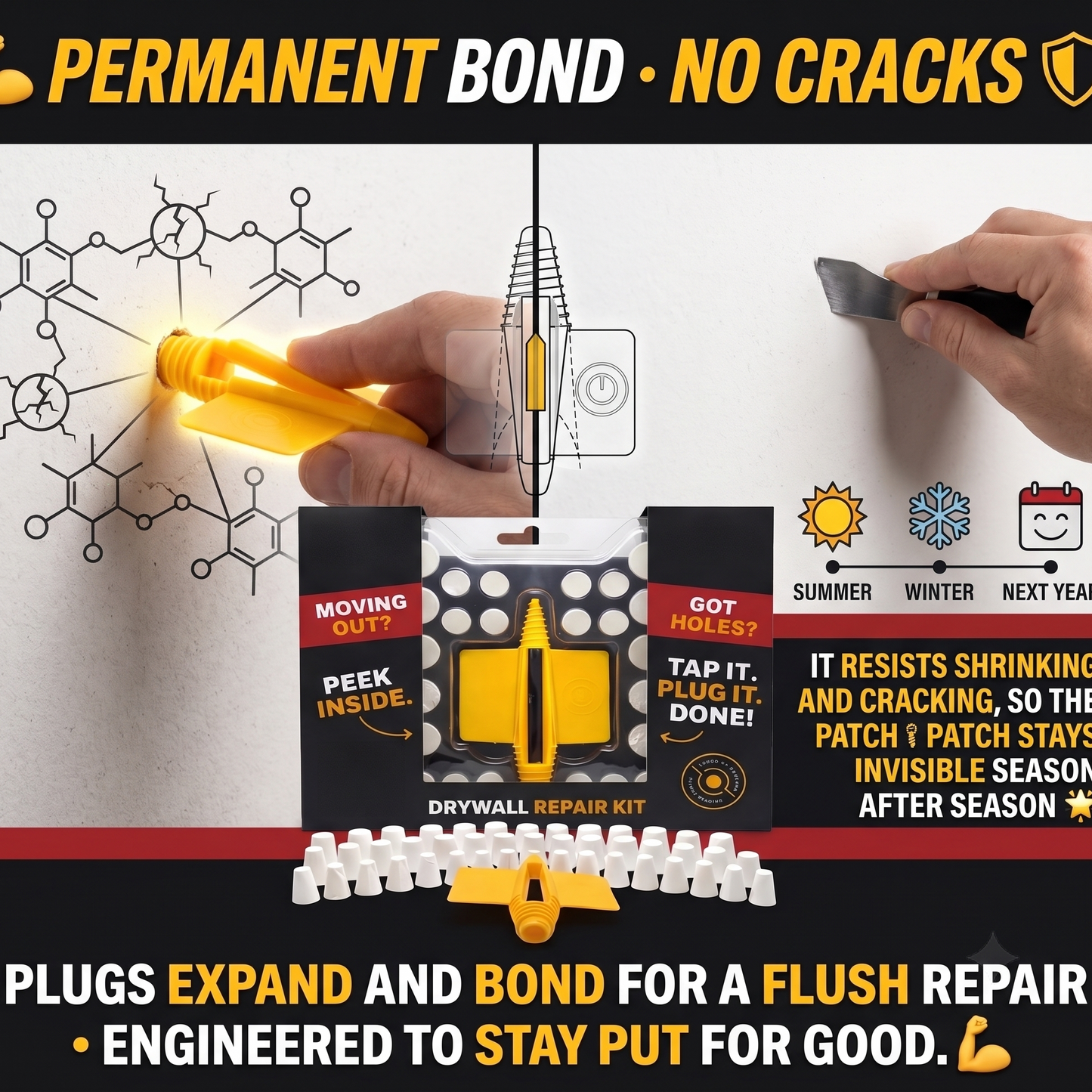 🔨Premium Drywall Repair Plug Kit (36-Pack) | No Sanding, 1-Hour Fix⚡