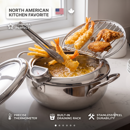 🛡️Premium 304 Stainless Steel🌡️  Deep Fryer Pot with Thermometer & Lid🍟