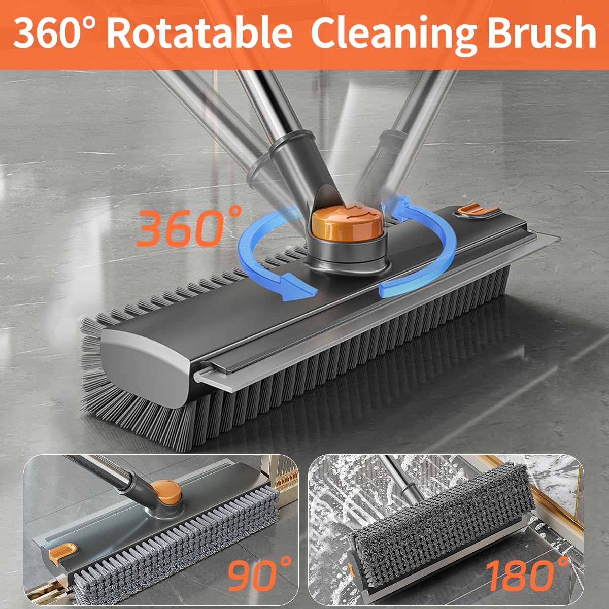 🧹 No-Bend Cleaning | 4-in-1 Adjustable Long Handle Floor Scrub Brush & Squeegee ✨