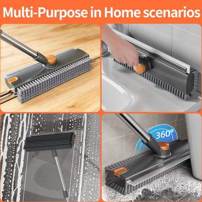 🧹 No-Bend Cleaning | 4-in-1 Adjustable Long Handle Floor Scrub Brush & Squeegee ✨