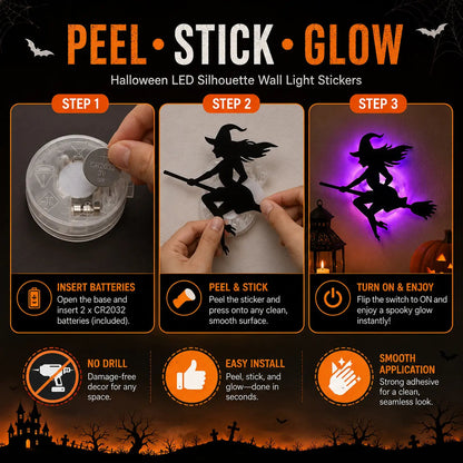 ✨ Halloween LED Silhouette Wall Light Stickers | Wire-Free Decor🎃