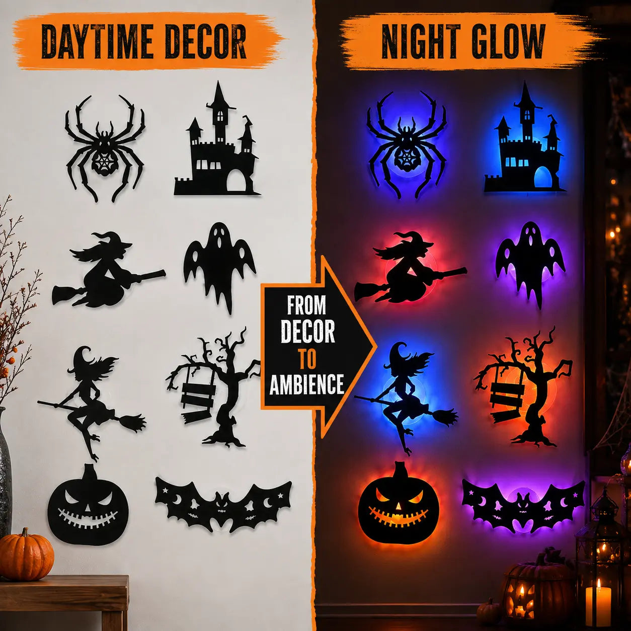 ✨ Halloween LED Silhouette Wall Light Stickers | Wire-Free Decor🎃