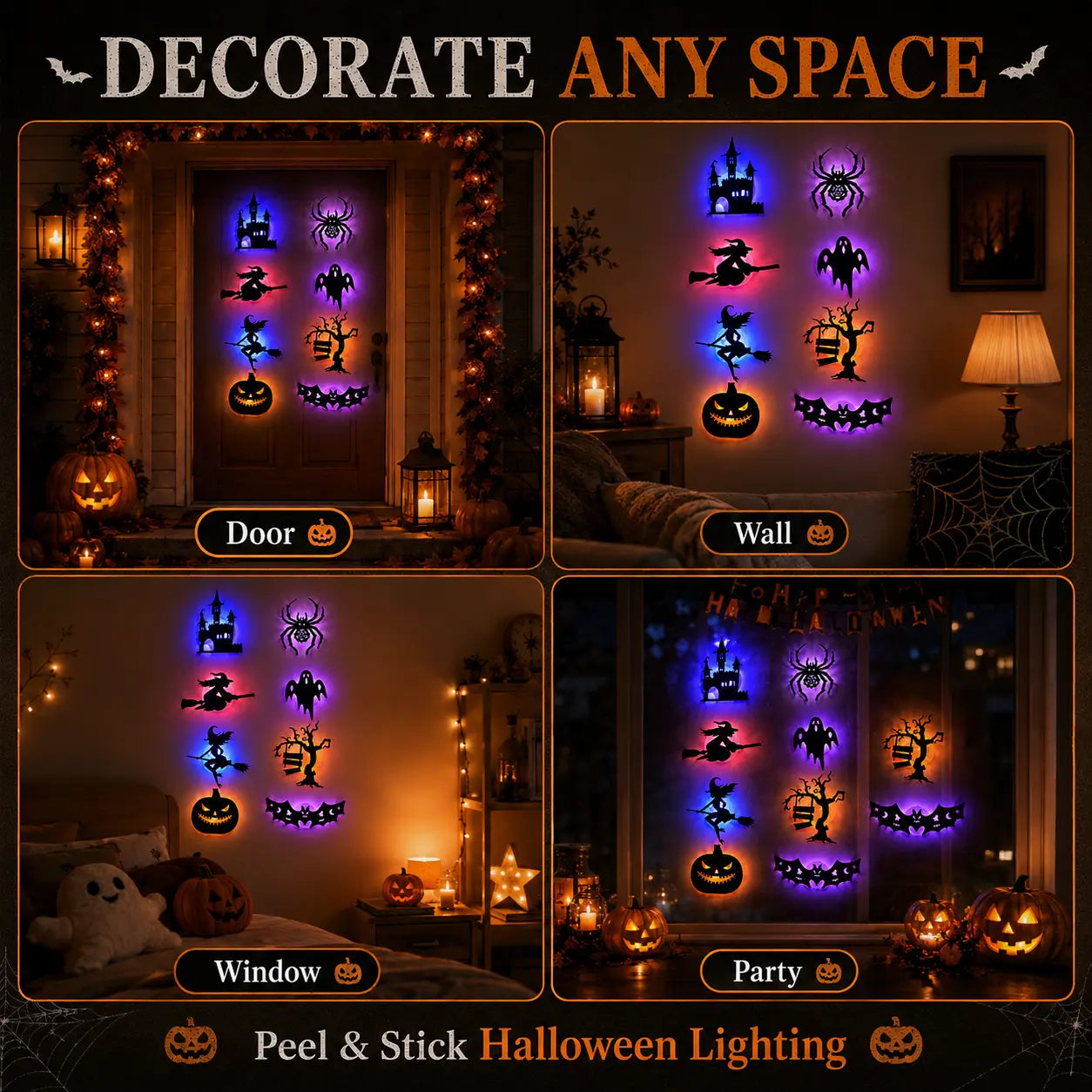 ✨ Halloween LED Silhouette Wall Light Stickers | Wire-Free Decor🎃