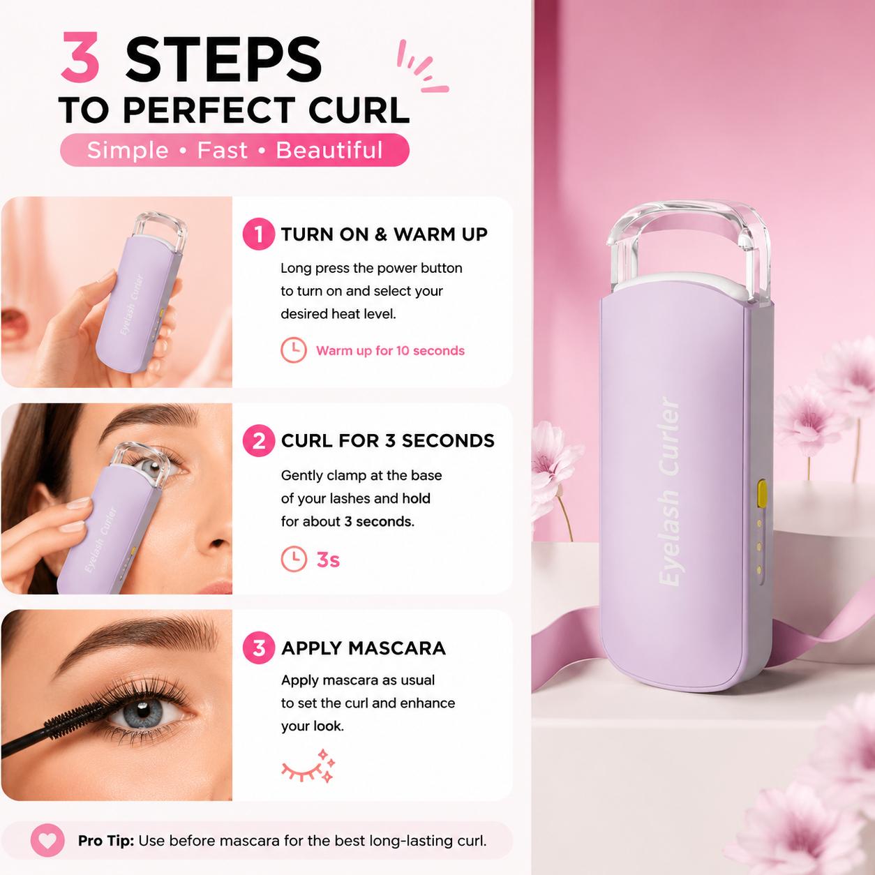 ✨Heated Eyelash Curler | 3 Heat Settings & USB-C
